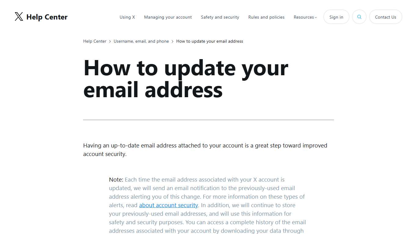 How to change email address on X X Help